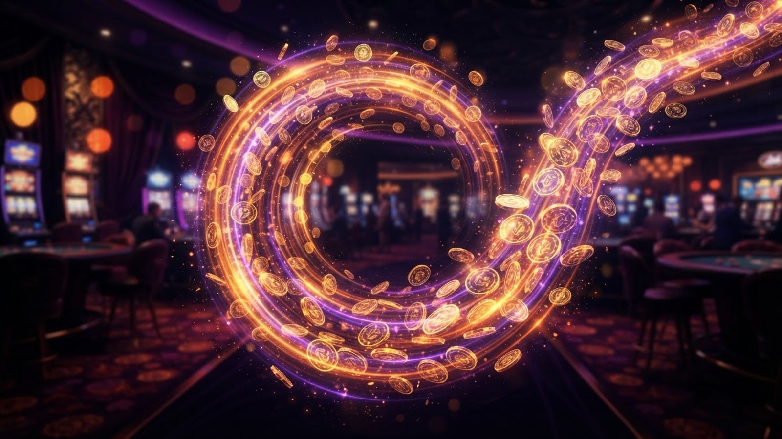 Cashback coins returning on dark casino background